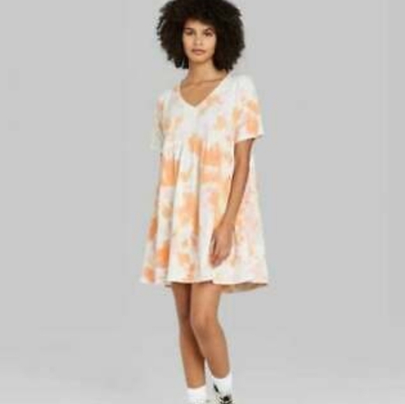 *NWT! V NECK SHORT SLEEVE SHIRT BABY DOLL CASUAL DRESS TIE DYE SIZE X SMALL - Picture 2 of 8